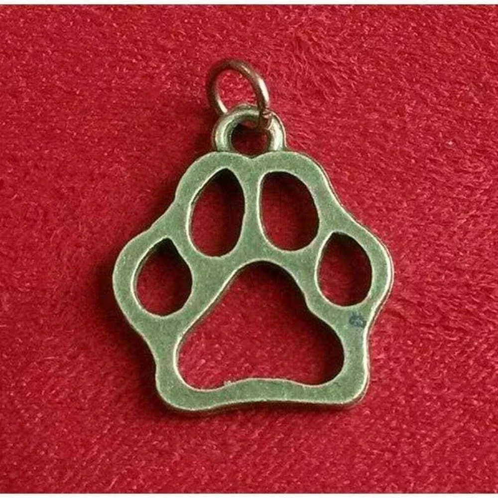 New Hollow Cat Dog Animal Pet Paw Foot Print Pendant Charm Brass Tone Handmade
